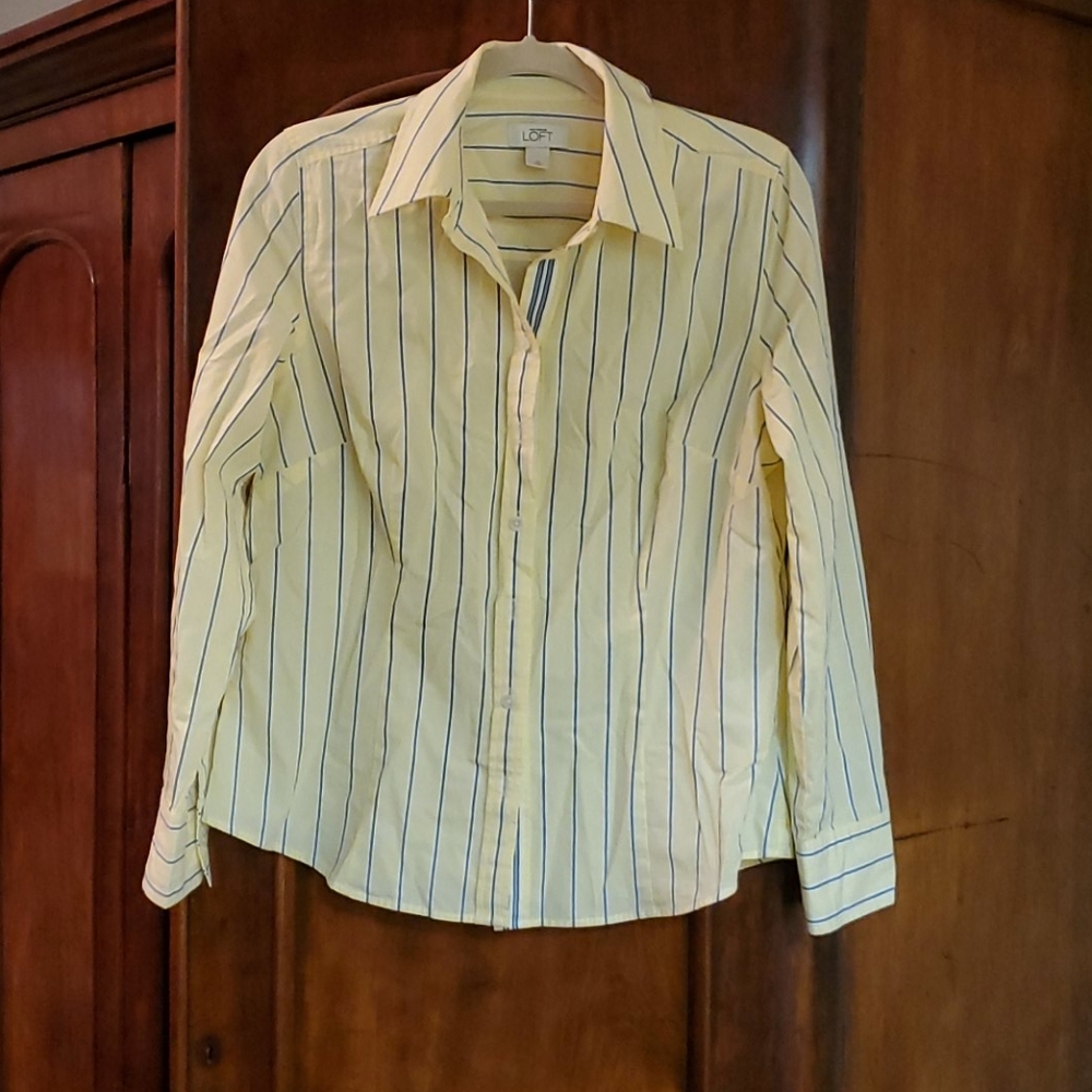 Loft long sleeved yellow and blue striped blouse
